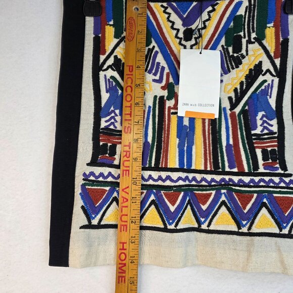 Zara Medium Multicolor Art Deco Aztec Boho Embroidered Skirt Festival New - Picture 10 of 10
